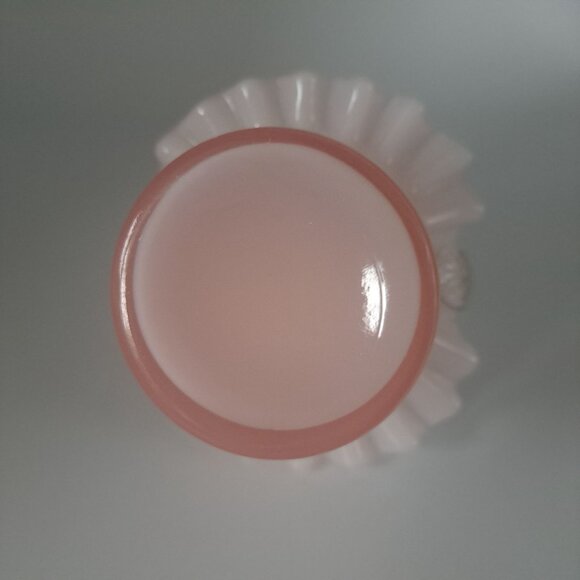 Fenton Overlay Pink Handled Glass Basket With Ruffled Edge - Picture 12 of 16